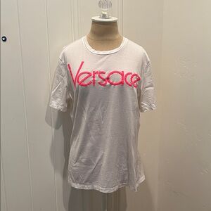Atelier Versace White Tee with Pink Lettering